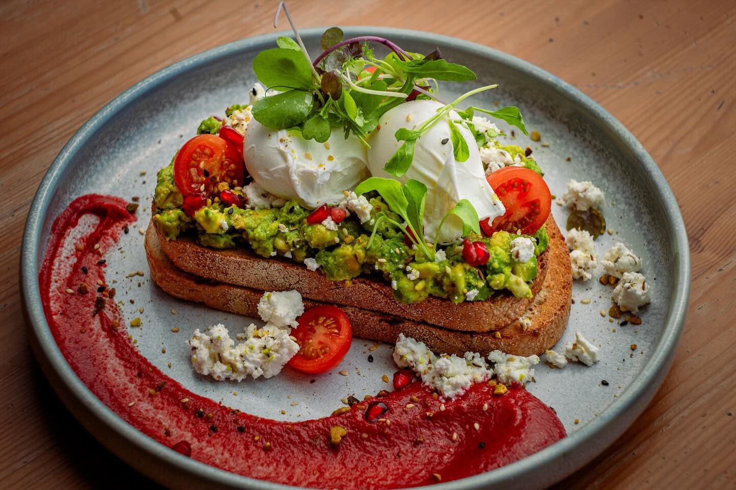 Flora smashed avocado on sourdough, pictured with optional poached eggs